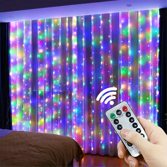 1 Set of 8 Lighting Modes, Including Remote Control Curtain Light String, USB Curtain Light, 200 LED Fairy Lights for Curtain, Used for Bedroom Window Christmas Ramadan Wedding Birthday Party Background Wall Decoration