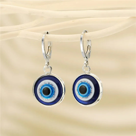 1 Pair Resin Bling Evil Eye Hoop Earring For Womens Jewelry Fashion Vintage Round Turkish Blue Eye Small Circle Earrings E789